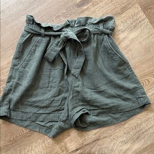 A.N.A. Olive Green Women's Linen Blend Paperbag Shorts, Size Small
